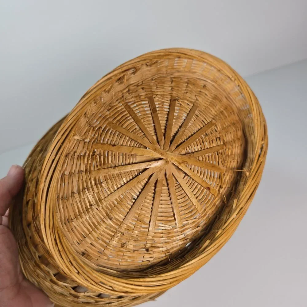 Paul Marshall Bunny Rabbit Woven Wicker Basket Lidded Red Button Eye Easter